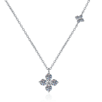 Srebro S925 ogrlica s moissanitnim privjeskom četverolistna detelina, 1.2 karata, za žene, duljina 41–50 cm