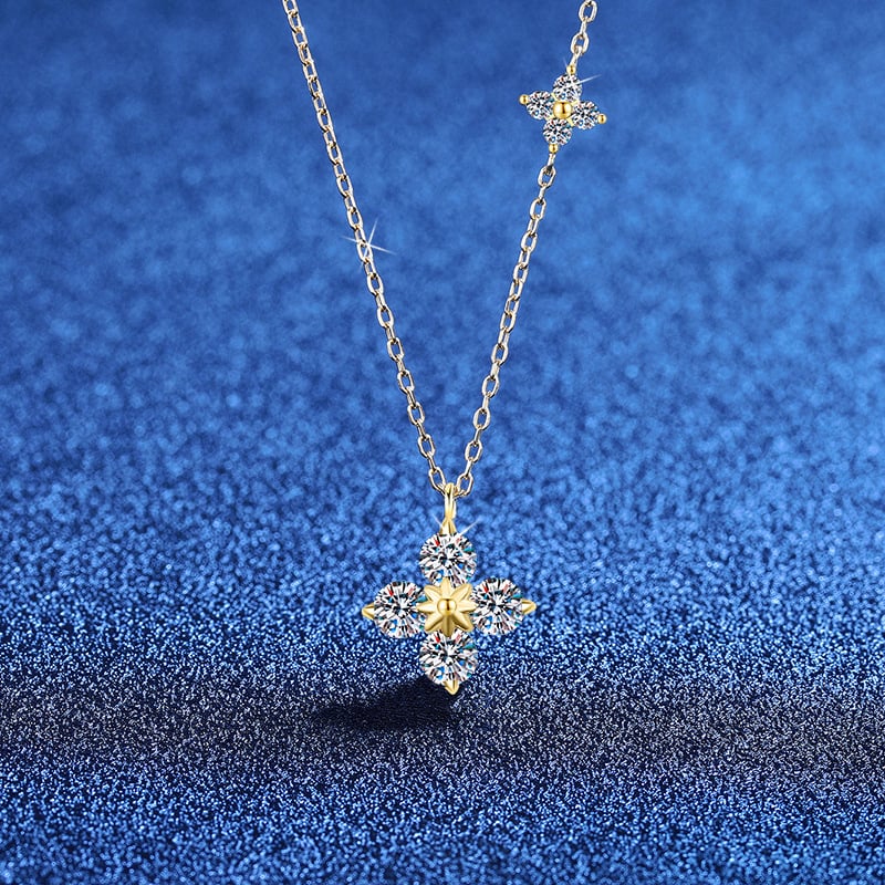 Srebro S925 ogrlica s moissanitnim privjeskom četverolistna detelina, 1.2 karata, za žene, duljina 41–50 cm