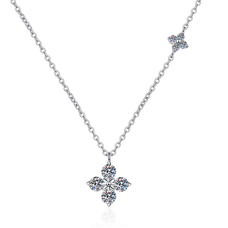Srebro S925 ogrlica s moissanitnim privjeskom četverolistna detelina, 1.2 karata, za žene, duljina 41–50 cm