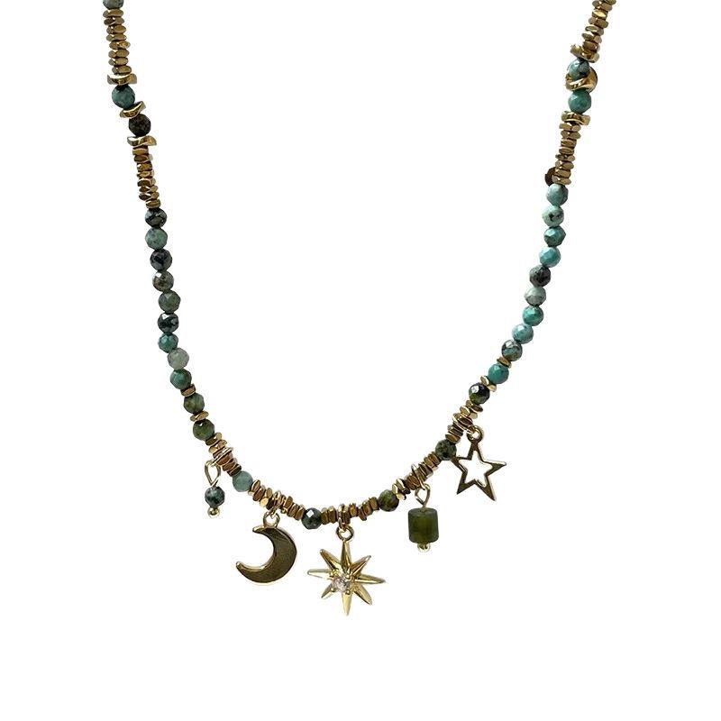 Ogrlica s višestrukim perlicama u vintage boho stilu s motivom suncokreta, klavikularni lančić, privjesak od legure, retro stil