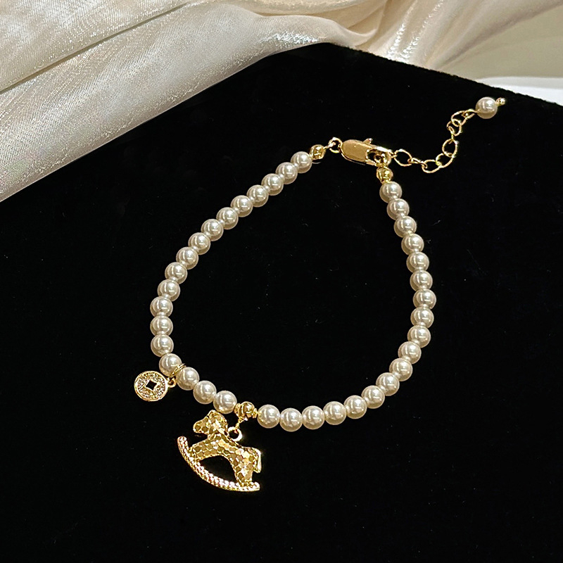 Ogrlica s privjeskom novčića u obliku ponija i perlacnom niti, bakar premazan 18k zlatom, Shijia biseri, unisex, Xiaoxiangfeng stil