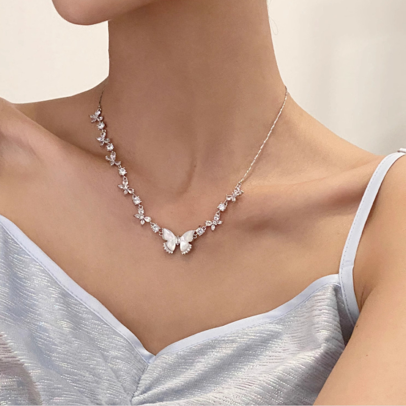 Butterfly naušnice od bakra s Mother-of-Pearl Zircon, elektroplatiranje, geometrijski dizajn, korejski stil, težina 10