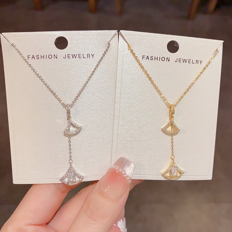 Geometrijski bakreni ogrlic s resicama u obliku ventilatora, pozlaćena pravim zlatom, običan lanac, težina 10 g