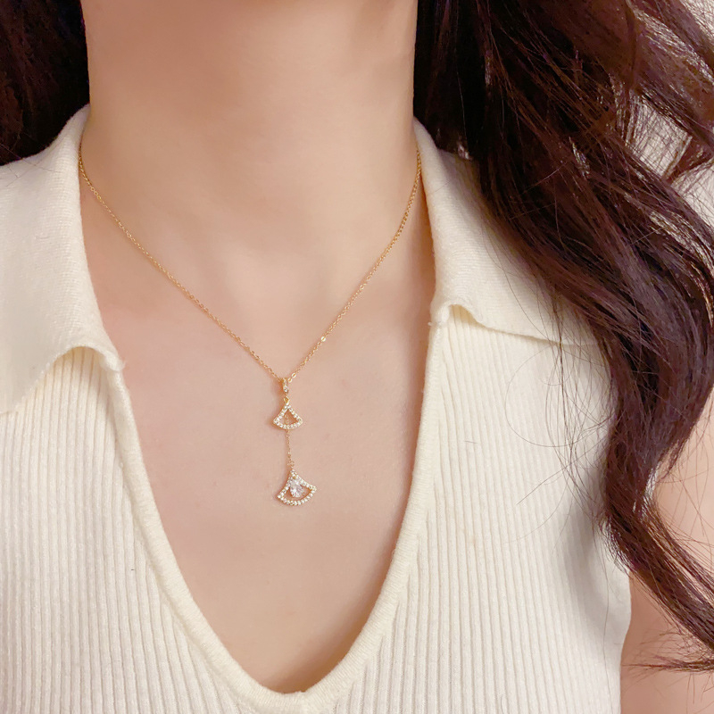 Geometrijski bakreni ogrlic s resicama u obliku ventilatora, pozlaćena pravim zlatom, običan lanac, težina 10 g