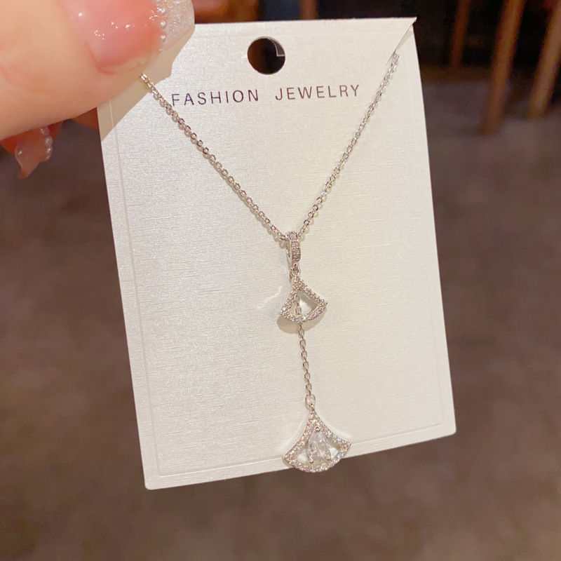 Geometrijski bakreni ogrlic s resicama u obliku ventilatora, pozlaćena pravim zlatom, običan lanac, težina 10 g