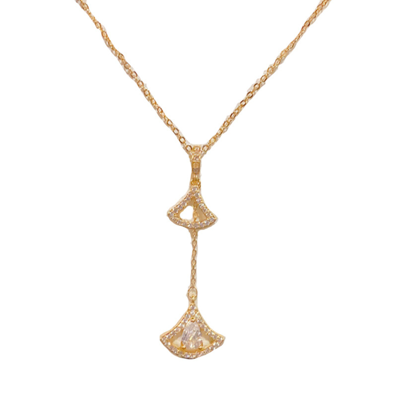 Geometrijski bakreni ogrlic s resicama u obliku ventilatora, pozlaćena pravim zlatom, običan lanac, težina 10 g