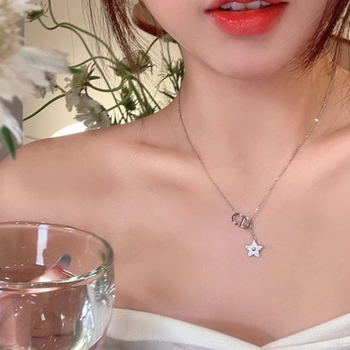 Colier din oțel titan cu ciucuri în formă de stea, pentru femei, multistrat, lanț obișnuit, lungime 41–50 cm