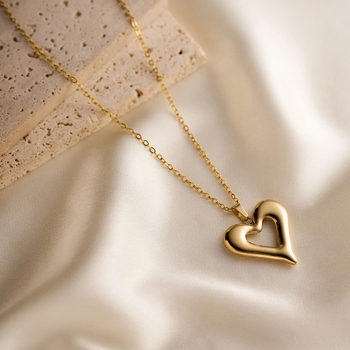 Colier din oțel inoxidabil cu pandantiv tridimensional inimă-fundă-cireș pe lanț în formă de O, electroplacare