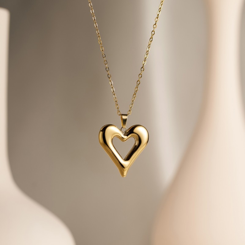 Colier din oțel inoxidabil cu pandantiv tridimensional inimă-fundă-cireș pe lanț în formă de O, electroplacare