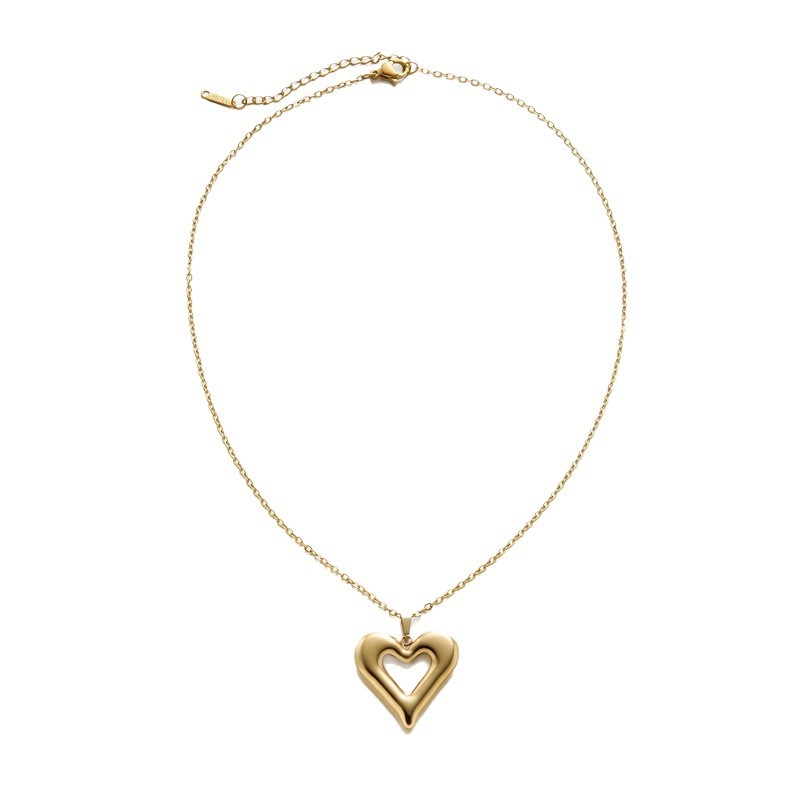 Colier din oțel inoxidabil cu pandantiv tridimensional inimă-fundă-cireș pe lanț în formă de O, electroplacare