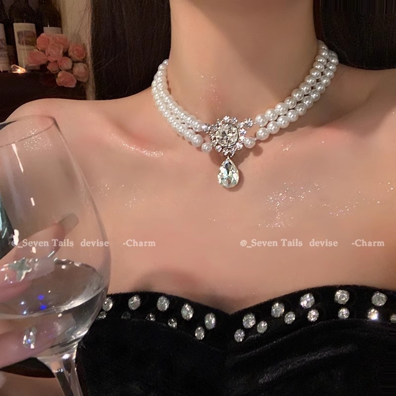 Ogrlica od lažnih perli s geometrijskim oblikom, rhinestone privjeskom, marke Han jue, s običnim lancem