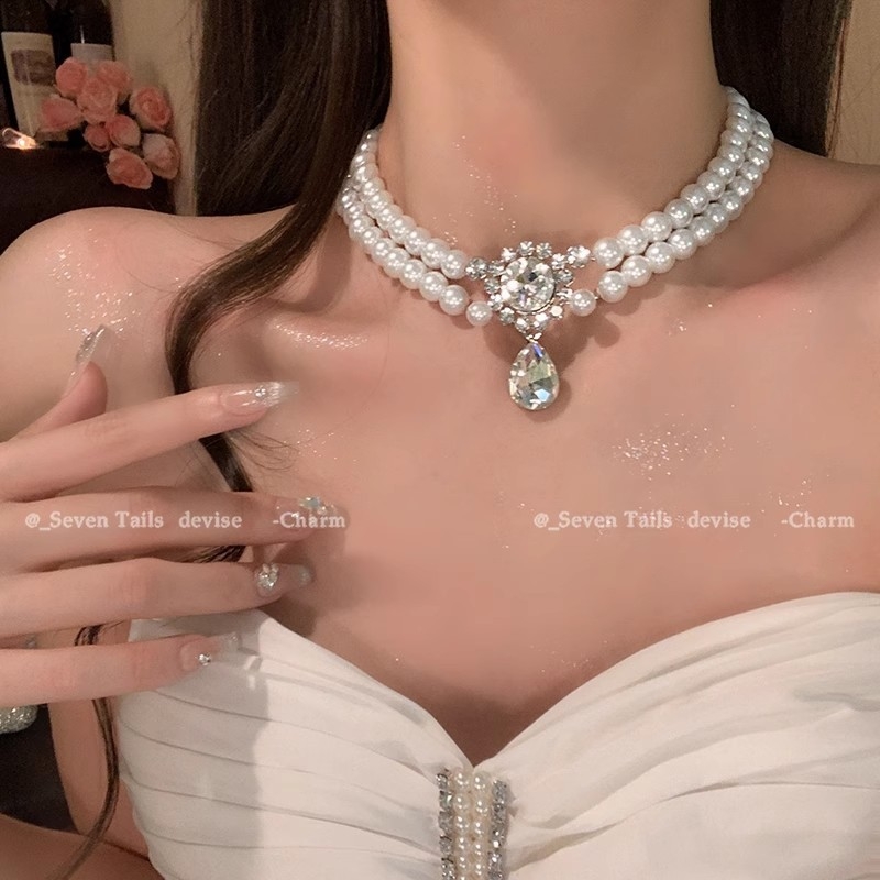 Ogrlica od lažnih perli s geometrijskim oblikom, rhinestone privjeskom, marke Han jue, s običnim lancem