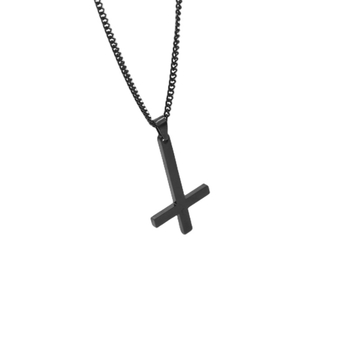 Ogrlica s invertiranim križem od titan čelika, bočni lanac, elektroplatirano, unisex, jednostavan stil