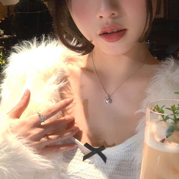 Ogrlica od titan čelika, geometrijski privjesak sa smjesom kamenja, višeslojni lanac, obim 41–50 cm