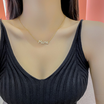 Ogrlica Mama s retro stilom – titan čelični lanac, Rhinestone privjesak, O- lanac, natpis