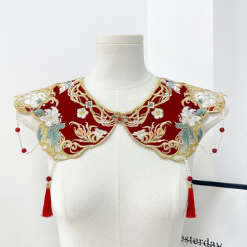 Floare pentru guler feminin cu funda și mărgele de perlă, tip cap plat, stil chinezesc nou, broderie computerizată