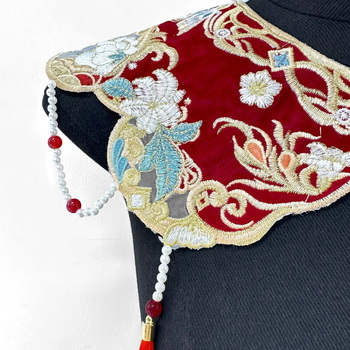 Floare pentru guler feminin cu funda și mărgele de perlă, tip cap plat, stil chinezesc nou, broderie computerizată