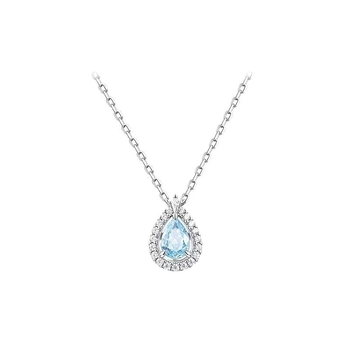 Colier din argint S925, cu zirconiu încrustat, pandantiv oval în formă de lacrimă, pe lanț pentru claviculă XL0015