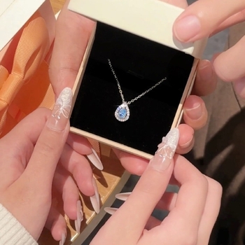 Colier din argint S925, cu zirconiu încrustat, pandantiv oval în formă de lacrimă, pe lanț pentru claviculă XL0015