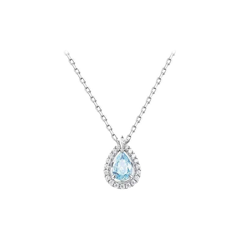 Colier din argint S925, cu zirconiu încrustat, pandantiv oval în formă de lacrimă, pe lanț pentru claviculă XL0015
