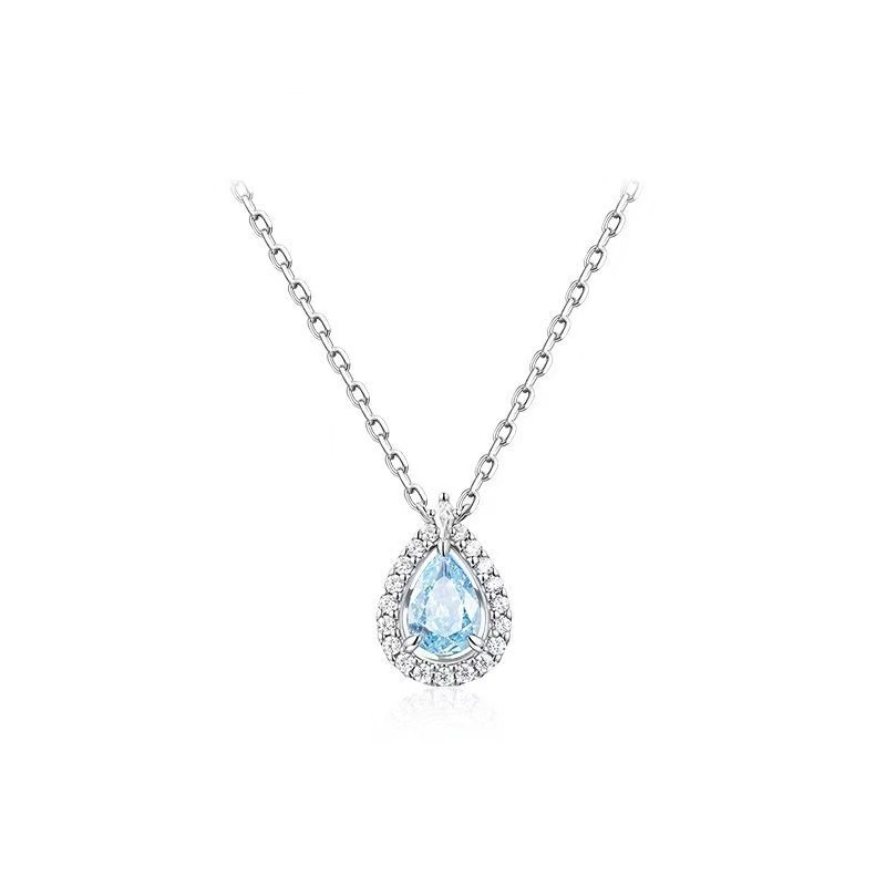 Colier din argint S925, cu zirconiu încrustat, pandantiv oval în formă de lacrimă, pe lanț pentru claviculă XL0015