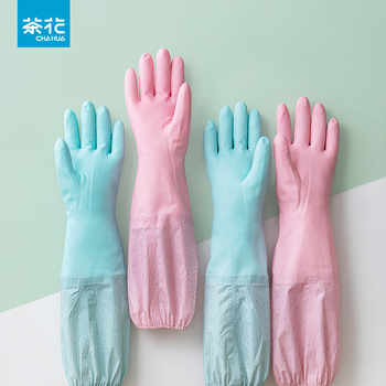 Camellia PVC γάντια μακριά μανίκια για κουζίνα και πλύσιμο, αντιολισθητικά