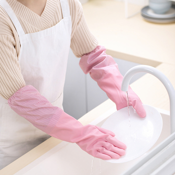 Camellia PVC γάντια μακριά μανίκια για κουζίνα και πλύσιμο, αντιολισθητικά