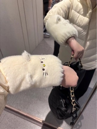 Manșete din pluș, anti-murdărie, broderie cu model pisică desen animat, unisex, colecția de iarnă 2025