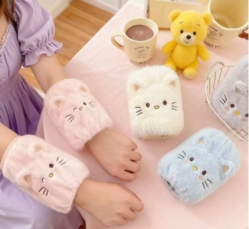 Manșete din pluș, anti-murdărie, broderie cu model pisică desen animat, unisex, colecția de iarnă 2025