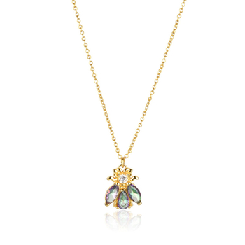 Colier cu pandantiv de albină din argint 925, lanț încrucișat, design geometric, extensie reglabilă de până la 10 cm