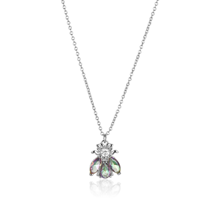 Colier cu pandantiv de albină din argint 925, lanț încrucișat, design geometric, extensie reglabilă de până la 10 cm