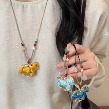 Colier cu mărgele în formă de cal, șnur împletit, pandantiv din aliaj, stil chinezesc retro (lansare iarnă 2025)