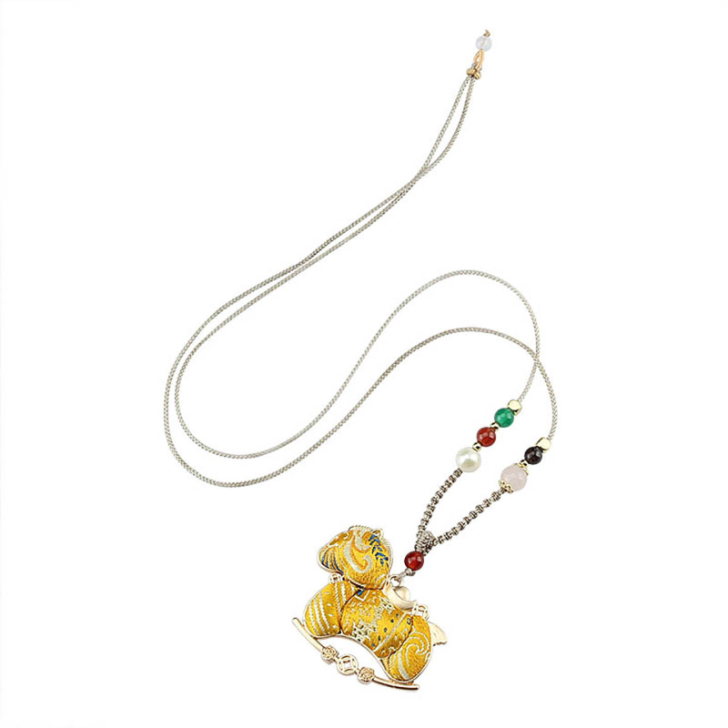 Colier cu mărgele în formă de cal, șnur împletit, pandantiv din aliaj, stil chinezesc retro (lansare iarnă 2025)