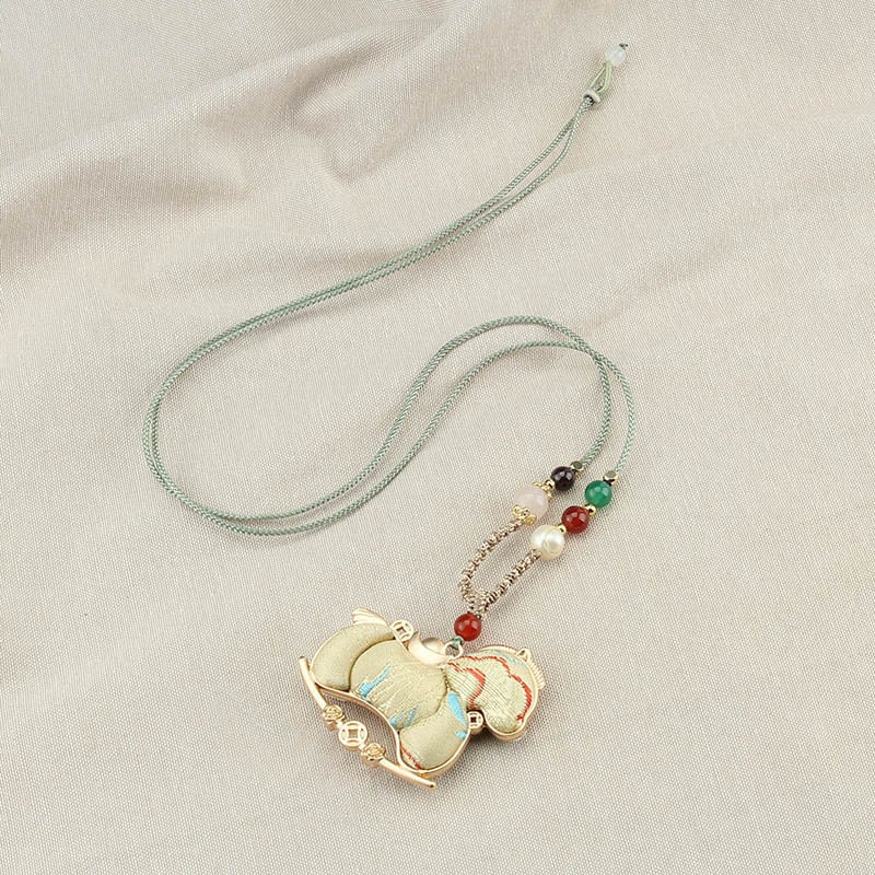 Colier cu mărgele în formă de cal, șnur împletit, pandantiv din aliaj, stil chinezesc retro (lansare iarnă 2025)