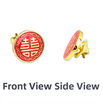 Set klipu na kravatu a manžetové gombíky s motívom dvojitého šťastia, laserové logo; meď, farebný blok vzor, geometrický štýl, elektrolytická povrchová úprava