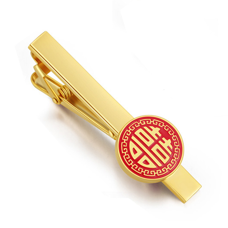 Σετ κλιπ γραβάτας και μανικετόκουμπων με μοτίβο διπλής χαράς, λέιζερ λογότυπο; χαλκός, σχέδιο χρωματικού μπλοκ, γεωμετρικός στυλ, φινίρισμα ηλεκτροπλατίωσης