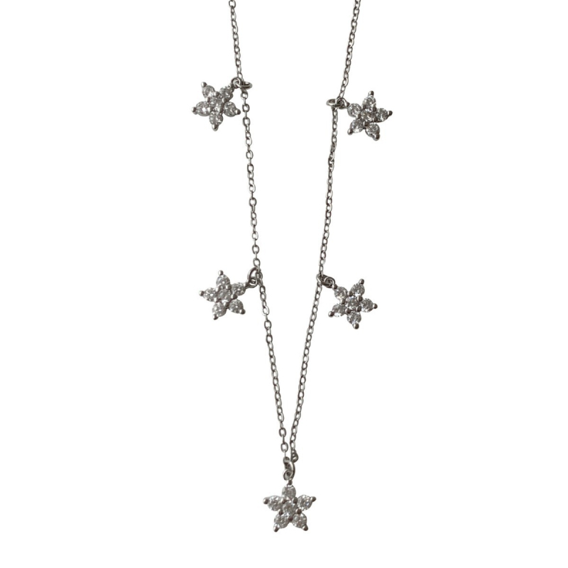 Ogrlica - Privjesak od petoliste djeteline s dijamantima, od ekološki prihvatljivog bakra, lanac u stilu Flash o chain, težina 6 g