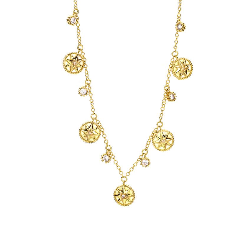 Ogrlica s kompasom u obliku osmerokrake zvijezde; Privjesak: sedef; Materijal: bakar i cirkon; Lanac: nepravilni; Težina: 7,6 g