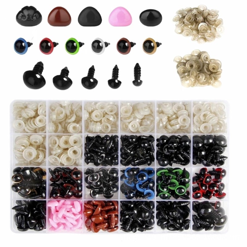 DIY kiegészítők: műanyag biztonsági szemek és orrok plüssállatokhoz, 600 darabos dobozos készlet