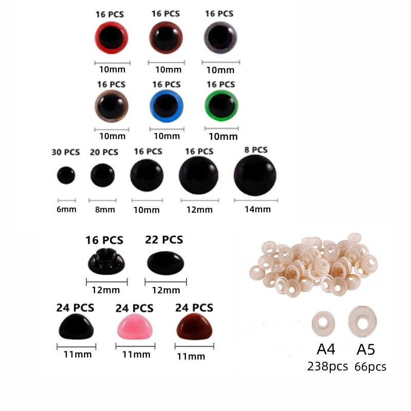 DIY kiegészítők: műanyag biztonsági szemek és orrok plüssállatokhoz, 600 darabos dobozos készlet