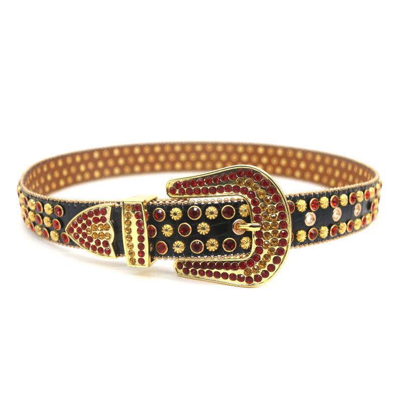 Muški pojas sa kristalima - PU koža, kopča od legure, širina 2-4 cm, PU uzorak krokodila, rhinestones ugravirane