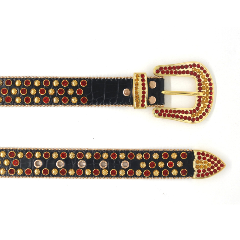 Muški pojas sa kristalima - PU koža, kopča od legure, širina 2-4 cm, PU uzorak krokodila, rhinestones ugravirane