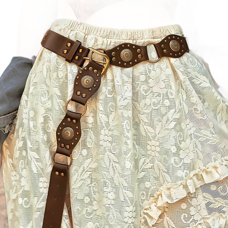 Boemski vintage pojas sa lancem, PU traka, legura kopča, kopča s iglom, književni retro stil