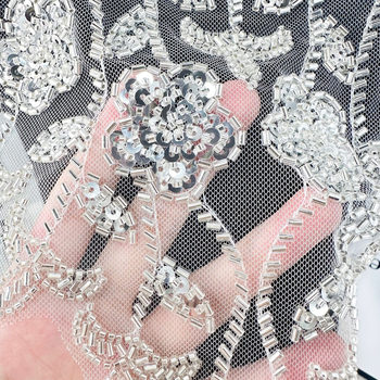 Guler cu floare, unisex, bază din plasă, broderie cu mărgele și paiete, stil retro