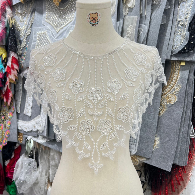 Guler cu floare, unisex, bază din plasă, broderie cu mărgele și paiete, stil retro