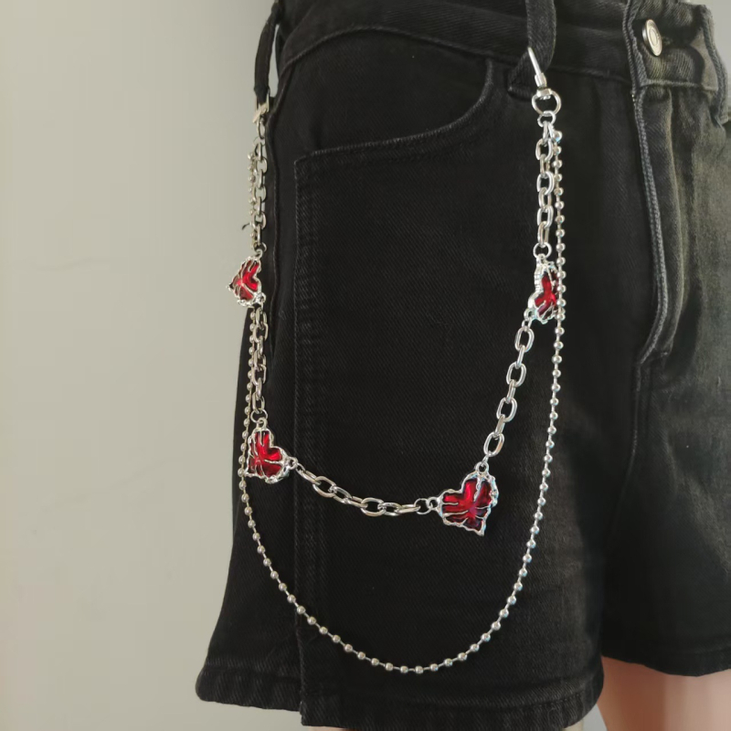Metalni kaiš za struk s dizajnom srca od lanca, unisex, hip-hop stil, dvostruka petlja, za sve sezone