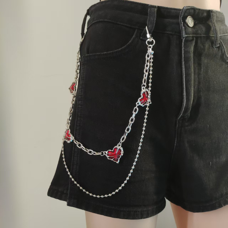 Metalni kaiš za struk s dizajnom srca od lanca, unisex, hip-hop stil, dvostruka petlja, za sve sezone