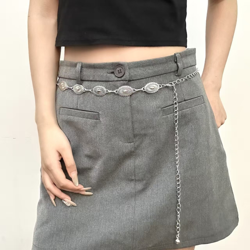 Metalni pojas- lanac za struk – Hip-hop stil, duljina 100 cm, širina <2 cm, dvostruke kružne petlje