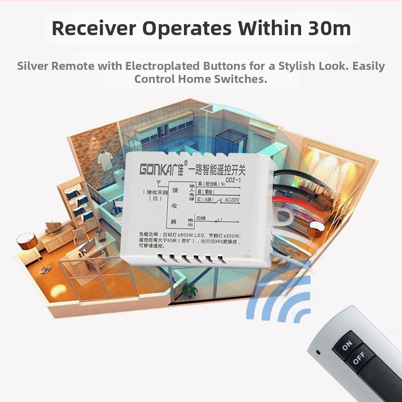 Gonka Guangjia 1-cestný bezdrôtový ovládací vypínač, klasický jednoduchý kompaktný dizajn, prevádzková teplota do 85°C, vhodný pre osvetlenie rôznych typov, výstavné siene a uličky; materiálové číslo JL-C02-1 road