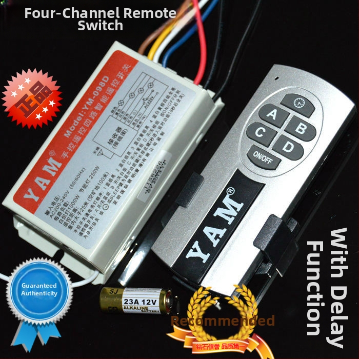 Diaľkový spínač, 4-cestný 5-segment, 220V, bezdrôtový s oneskorením pre lampy